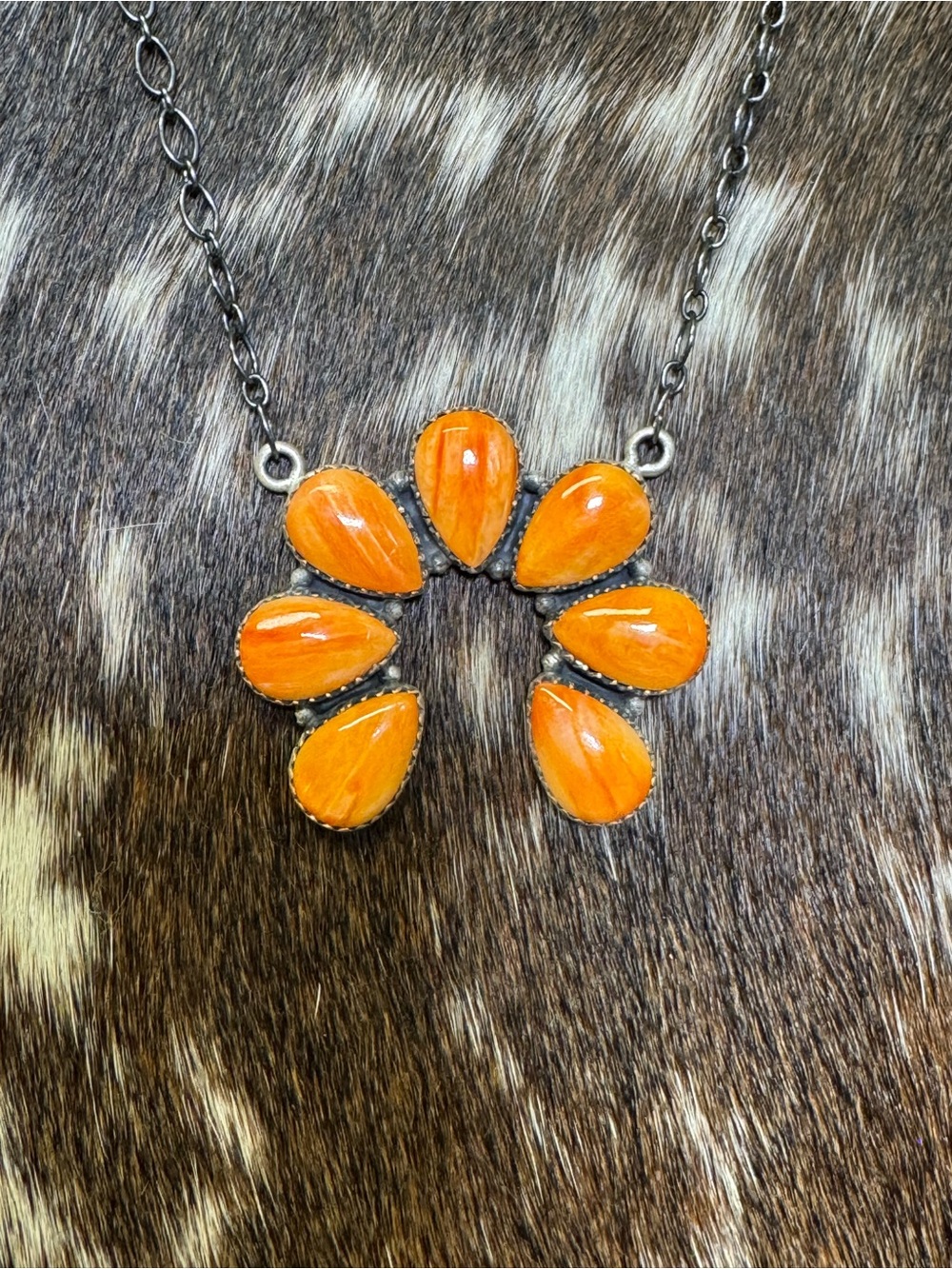 Orange Spiny Oyster & Sterling Silver Necklace – 18 Inch